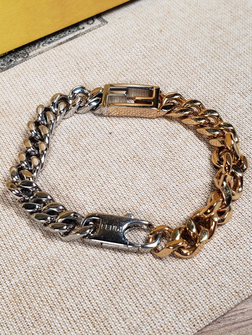 Fendi FF Two-Tone Chain Bracelet - Gold-Toned & Palladium - Excellent Condition - Picture 10 of 16